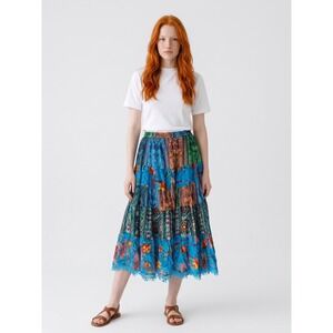 The Pyramid Collection Womens Patchwork Tiered Maxi Skirt Blue Floral Boho L